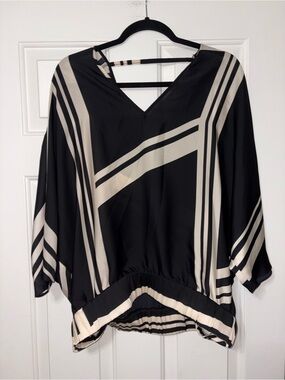 DREW Black and Cream Geometric V‑Neck Blouse